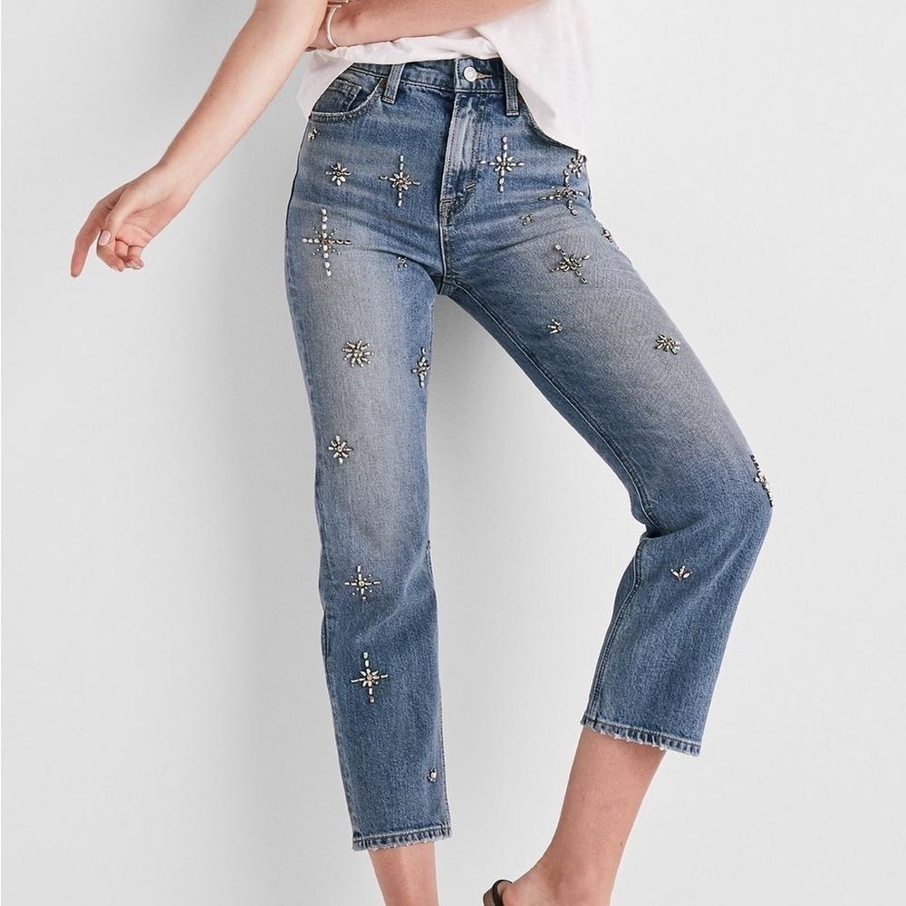 Lucky Brand Women 4/27 High Rise Bridgette Slim Straight Embellished Jean